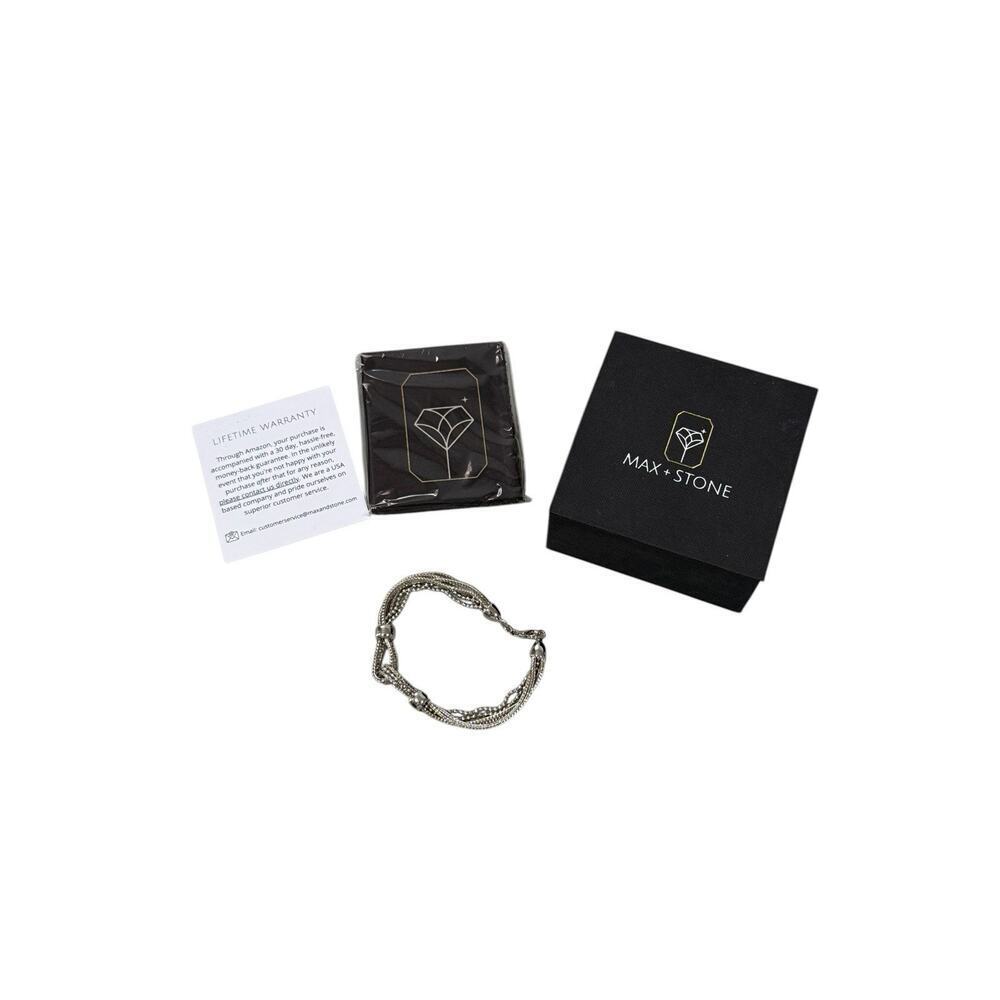 Max + Stone Sterling Silver Bracelet Layered Chain‎ With Box